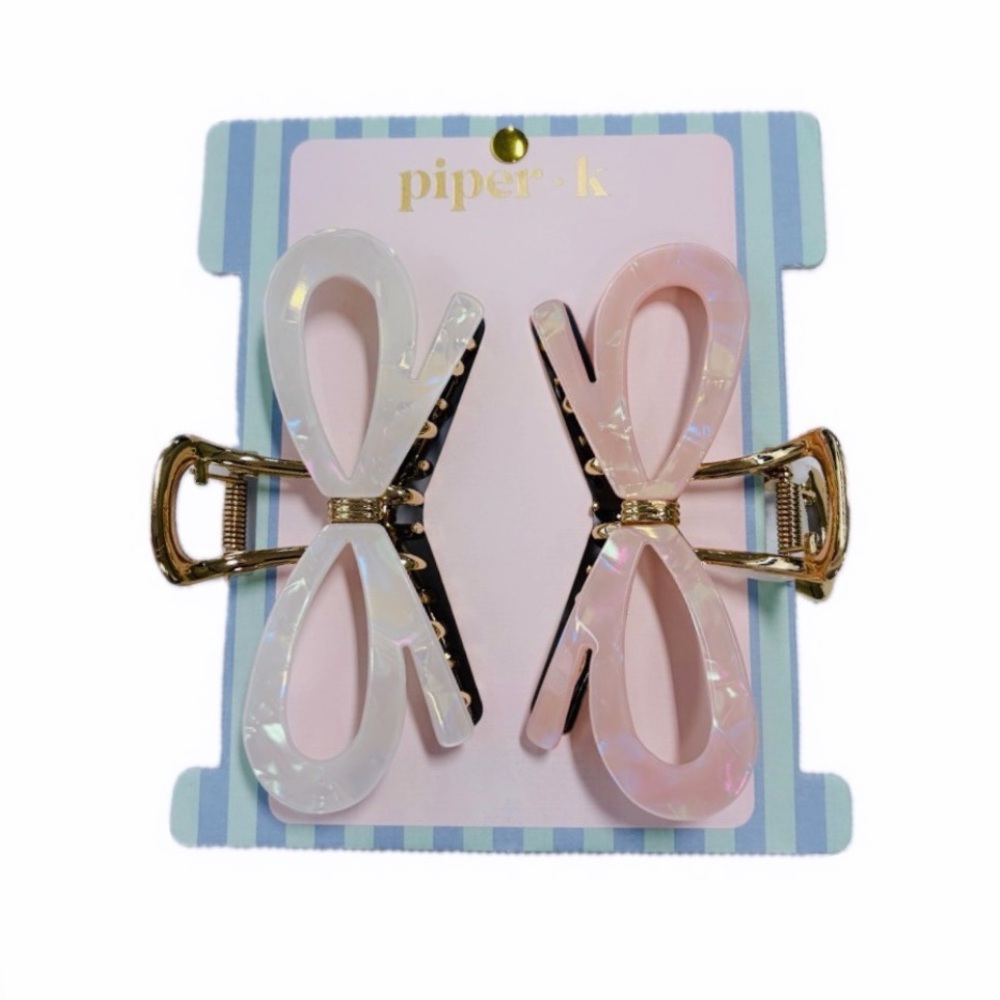 NWT ⚜️🎀⚜️ Piper K Adorable Pink Bows Hair Claw Clips Set of 2